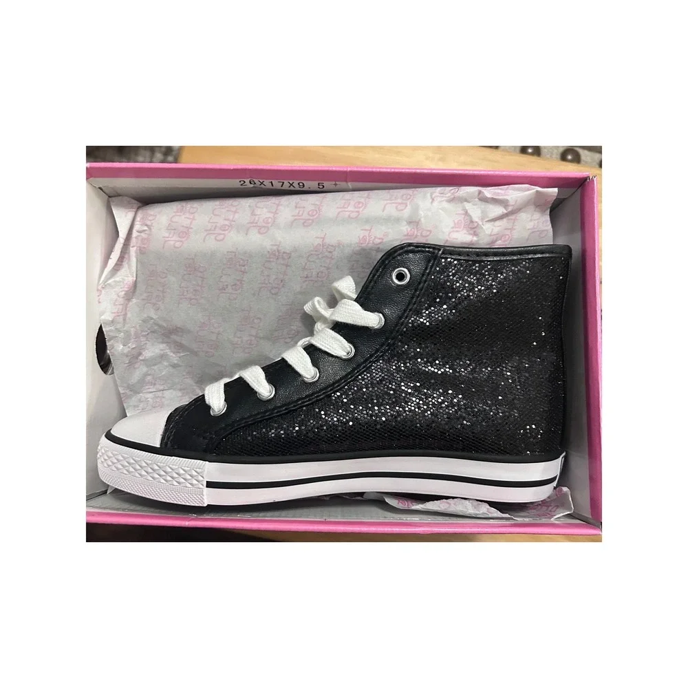 Gotta Flurt High Top Sneakers Kids Size 4M Black Glitter Disco Lace Up Shoes